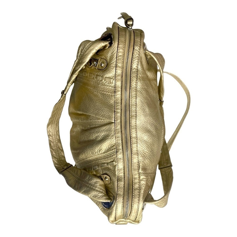 Makowsky Metallic Gold Genuine Leather Satchel Shoulder Crossbody Bag - Picture 7 of 16